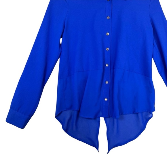 Mine Royal Blue Sheer Button-Down Women's Blouse - Picture 6 of 11